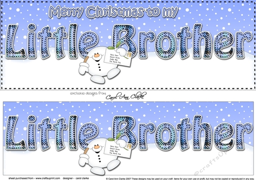 Large DL Merry Christmas to my LITTLE BROTHER 3D decoupage with Tartan Snowball Sam
