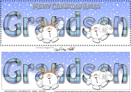 Large DL Merry Christmas GREAT GRANDSON 3D decoupage with Tartan Snowball Sam