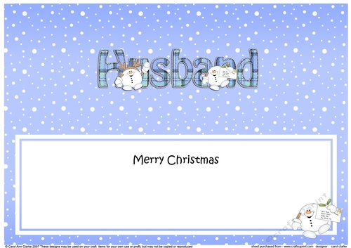 Large DL Merry Christmas HUSBAND insert with Tartan Snowball Sam