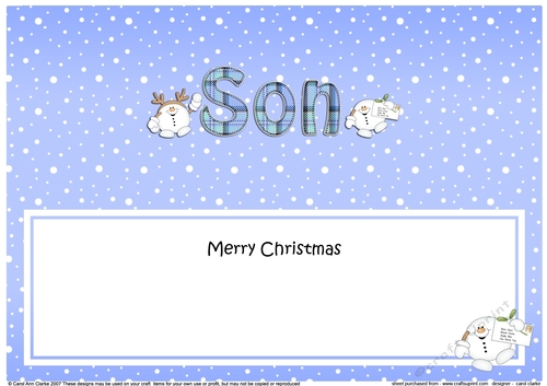 Large DL Merry Christmas SON insert with Tartan Snowball Sam