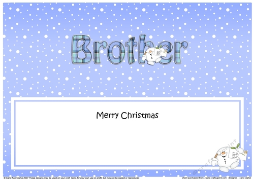 Large DL Merry Christmas BROTHER insert with Tartan Snowball Sam
