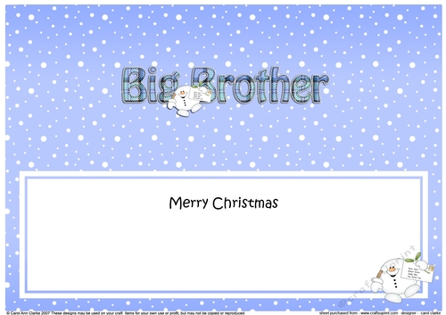 Large DL Merry Christmas BIG BROTHER insert with Tartan Snowball Sam