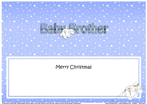 Large DL Merry Christmas BABY BROTHER insert with Tartan Snowball Sam