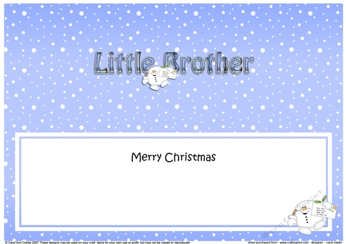 Large DL Merry Christmas LITTLE BROTHER insert with Tartan Snowball Sam
