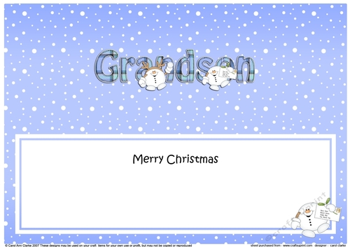 Large DL Merry Christmas GRANDSON insert with Tartan Snowball Sam