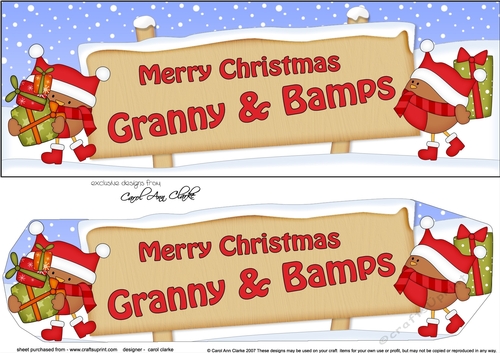 Large DL Merry Christmas GRANNY & BAMPS 3D decoupage 
