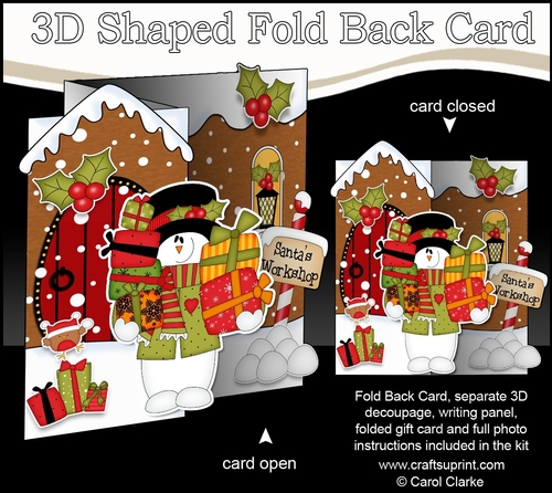 3D Shaped No-Hole Fold Back Christmas Card Mini Kit - Snowman Rio has Xmas Presents