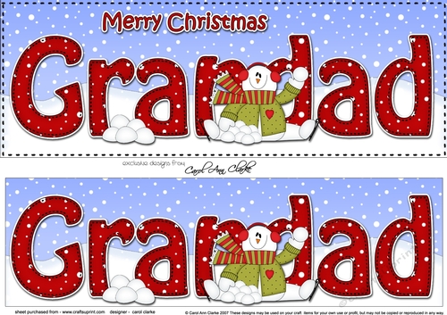 Large DL Merry Christmas GRANDAD insert with Snowman Rio