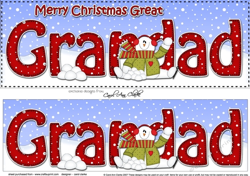 Large DL Merry Christmas GREAT GRANDAD insert with Snowman Rio
