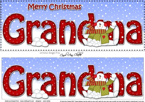 Large DL Merry Christmas GRANDMA insert with Snowman Rio