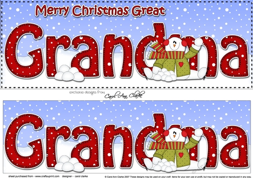 Large DL Merry Christmas GREAT GRANDMA insert with Snowman Rio