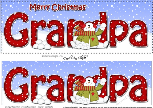 Large DL Merry Christmas GRANDPA insert with Snowman Rio