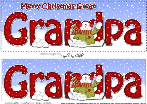 Large DL Merry Christmas GREAT GRANDPA insert with Snowman Rio