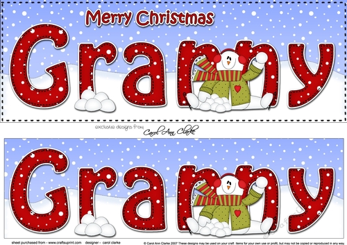 Large DL Merry Christmas GRANNY insert with Snowman Rio