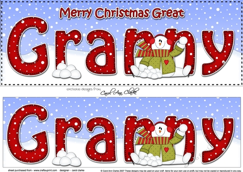 Large DL Merry Christmas GREAT GRANNY insert with Snowman Rio