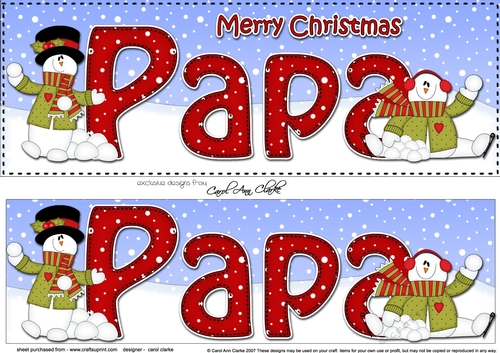 Large DL Merry Christmas PAPA insert with Snowman Rio