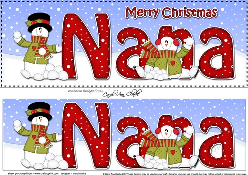 Large DL Merry Christmas NANA insert with Snowman Rio