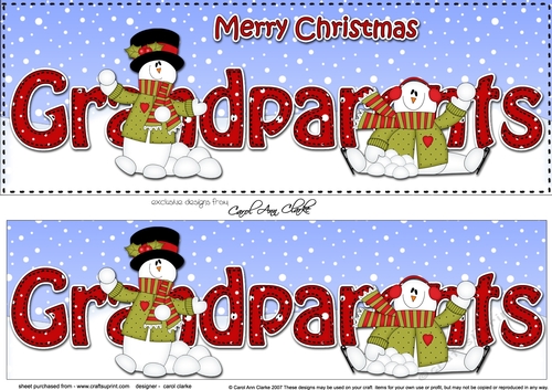 Large DL Merry Christmas GRANDPARENTS insert with Snowman Rio