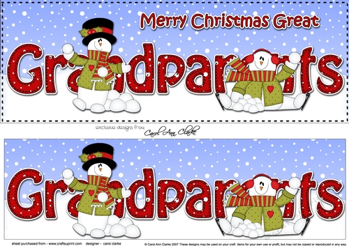 Large DL Merry Christmas GREAT GRANDPARENTS insert with Snowman Rio
