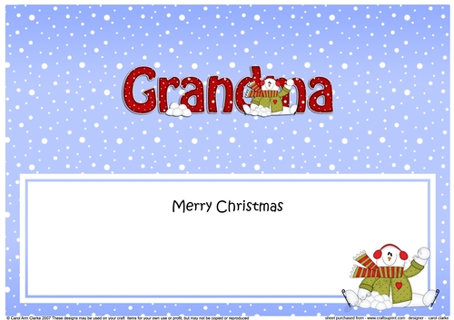 Large DL Merry Christmas GRANDMA insert with Snowman Rio