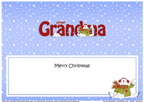 Large DL Merry Christmas GREAT GRANDMA insert with Snowman Rio