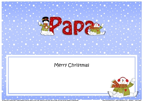 Large DL Merry Christmas PAPA insert with Snowman Rio