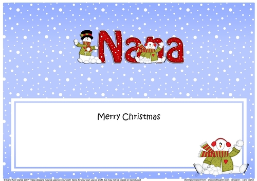 Large DL Merry Christmas NANA insert with Snowman Rio