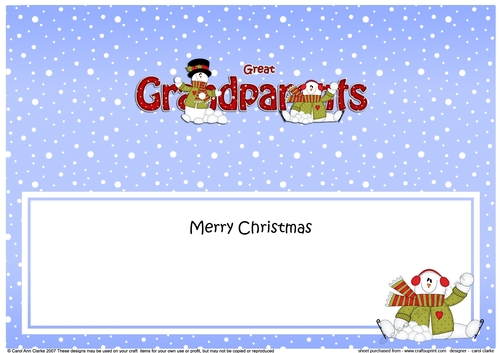 Large DL Merry Christmas GREAT GRANDPARENTS insert with Snowman Rio