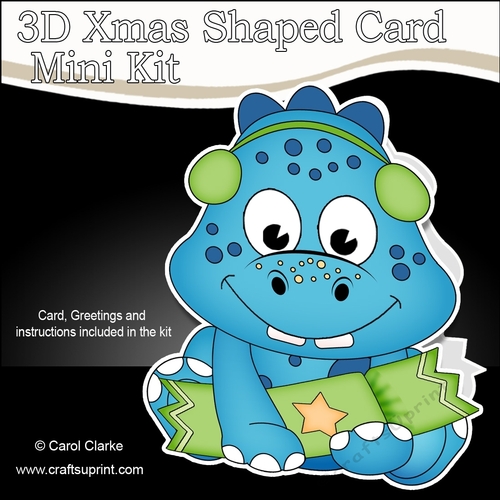 3D Shaped Christmas Card Kit - Cute Little Dana Dino