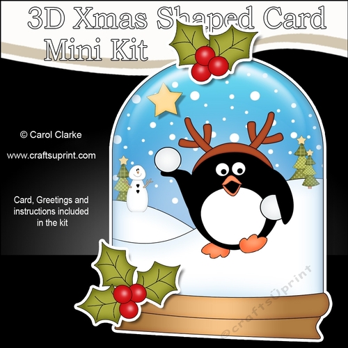 3D Shaped Christmas Snow Globe Card Kit - Pip Penguin is throwing Snowballs!