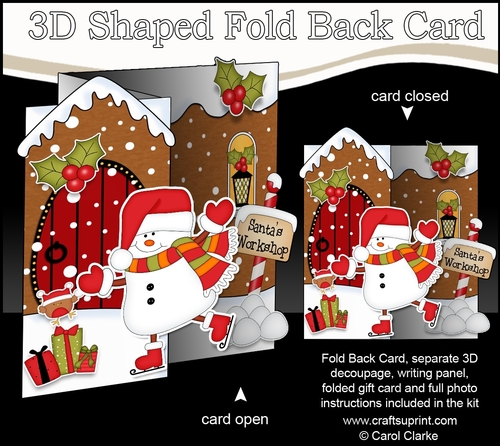 3D Shaped No-Hole Fold Back Christmas Card Mini Kit - Snowman Oli is Ice Skating