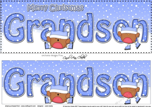 Large DL Merry Christmas GRANDSON 3D decoupage with Robin