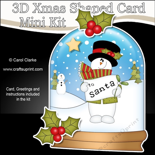 3D Shaped Christmas Snow Globe Card Kit - Snowman Rio has a Letter for Santa