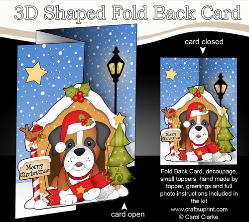 Shaped No-Hole Fold Back Christmas Kennel Card Kit - Little Boxer Dog