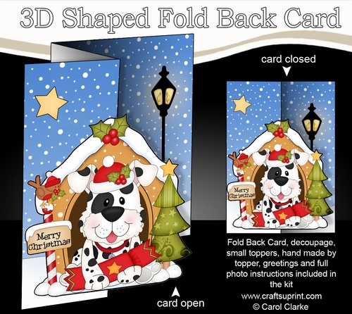 Shaped No-Hole Fold Back Christmas Kennel Card Kit - Little Spotty Dog
