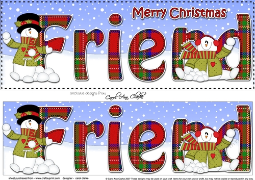 Large DL Merry Christmas FRIEND 3D decoupage with Snowman Rio 