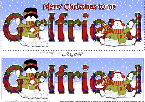 Large DL Merry Christmas to my GIRLFRIEND 3D decoupage with Snowman Rio 