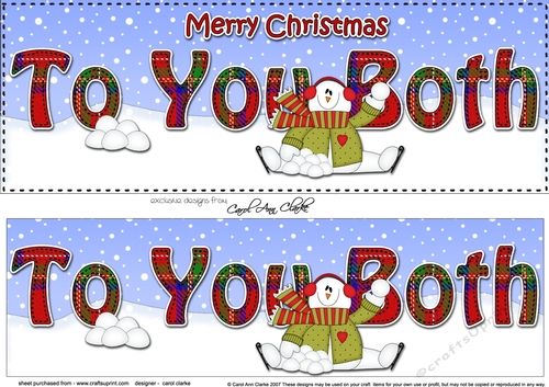 Large DL Merry Christmas TO YOU BOTH 3D decoupage with Snowman Rio 