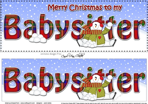 Large DL Merry Christmas to my BABYSITTER 3D decoupage with Snowman Rio 