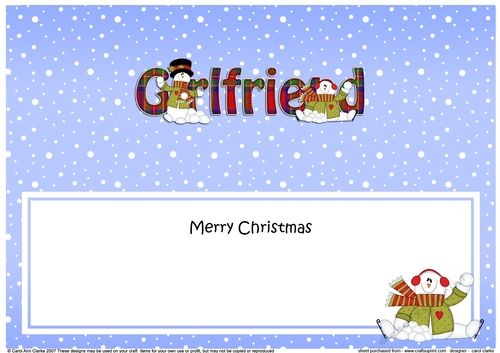 Large DL Merry Christmas GIRLFRIEND insert with Snowman Rio