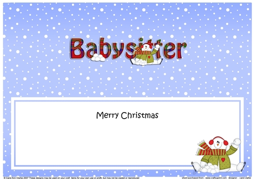 Large DL Merry Christmas BABYSITTER insert with Snowman Rio