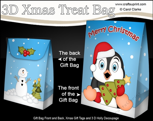3D Christmas Gift Bag Mini Kit - Cute Penguin has Xmas Tree