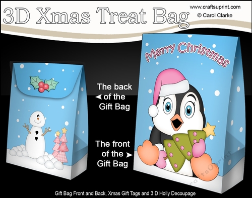 3D Christmas Gift Bag Mini Kit - Cute Penguin has Xmas Tree
