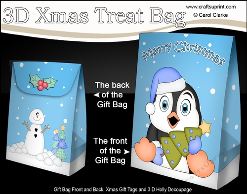 3D Christmas Gift Bag Mini Kit - Cute Penguin has Xmas Tree