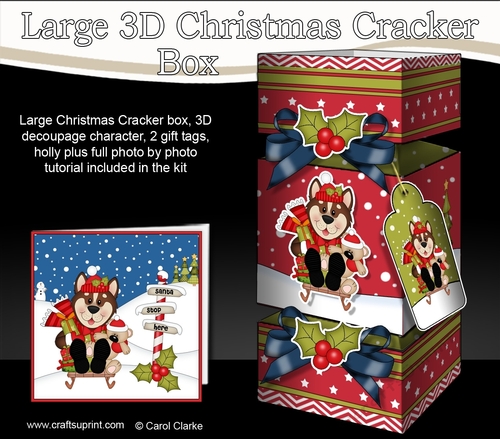3D Large Christmas Cracker Box - Little Husky Dog
