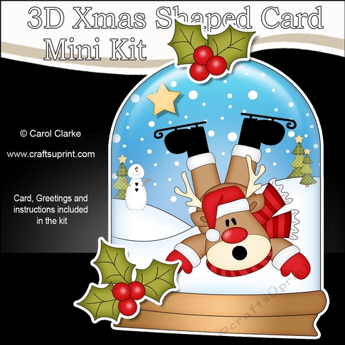 3D Shaped Christmas Snow Globe Card Kit - OOps Rudolph is Ice Skating