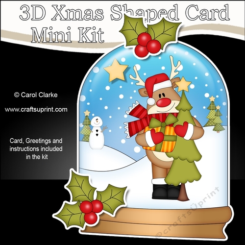 3D Shaped Christmas Snow Globe Card Kit - Rudolph has an Xmas Tree