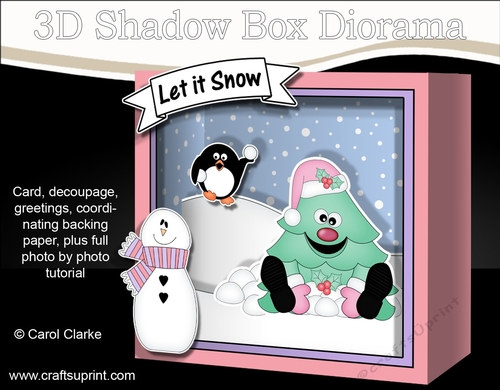 3D Christmas Diorama Shadow Box Card Mini Kit - Fun Xmas Tree is making Snowballs