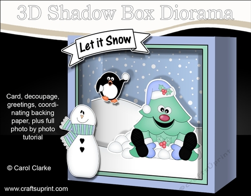 3D Christmas Diorama Shadow Box Card Mini Kit - Fun Xmas Tree is making Snowballs