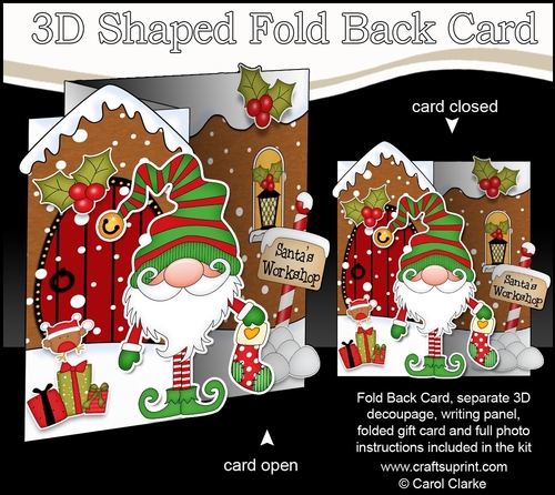 3D Shaped No-Hole Fold Back Christmas Card Mini Kit - Gnome Gnanazz has an Xmas Stocking